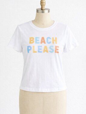NWT Sub Urban Riot White 'Beach Please' Pastel Graphic Top Crop Tee Shirt Small